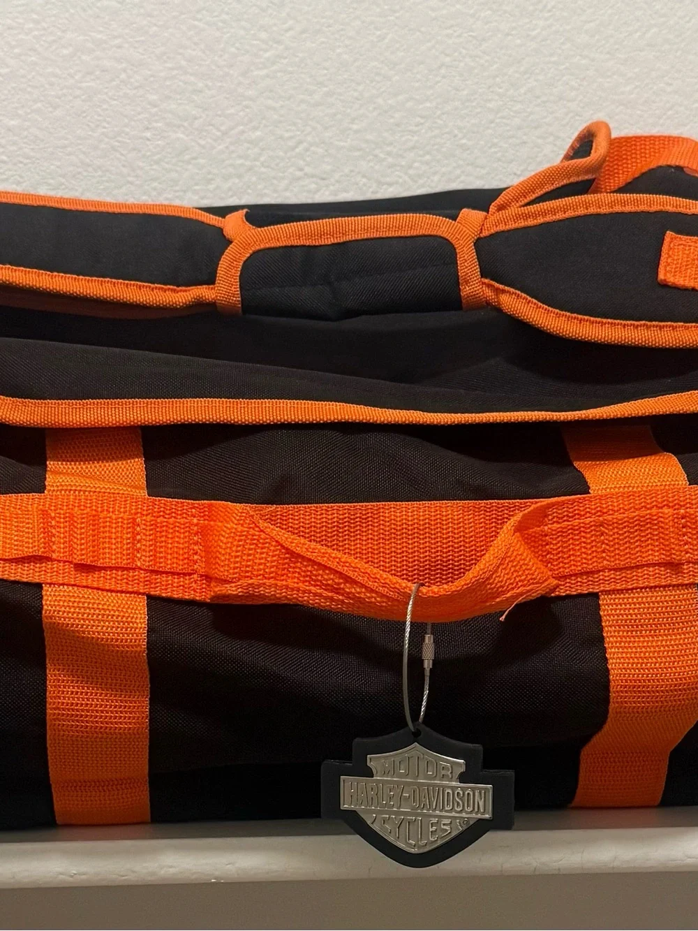 Harley Davidson Orange & Black Motorcycle Duffel Bag Gear Bag Travel Bag